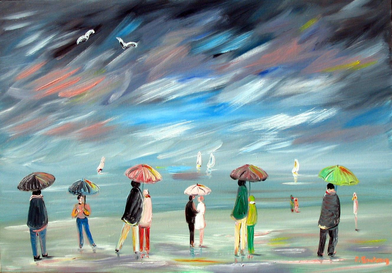 Vente œuvre d'art René Boutang Collonges la Rouge Parapluies multicolores