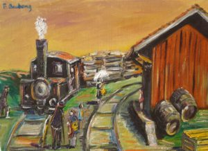 Artwork for sale René Boutang Collonges la rouge Freight train in Collonges