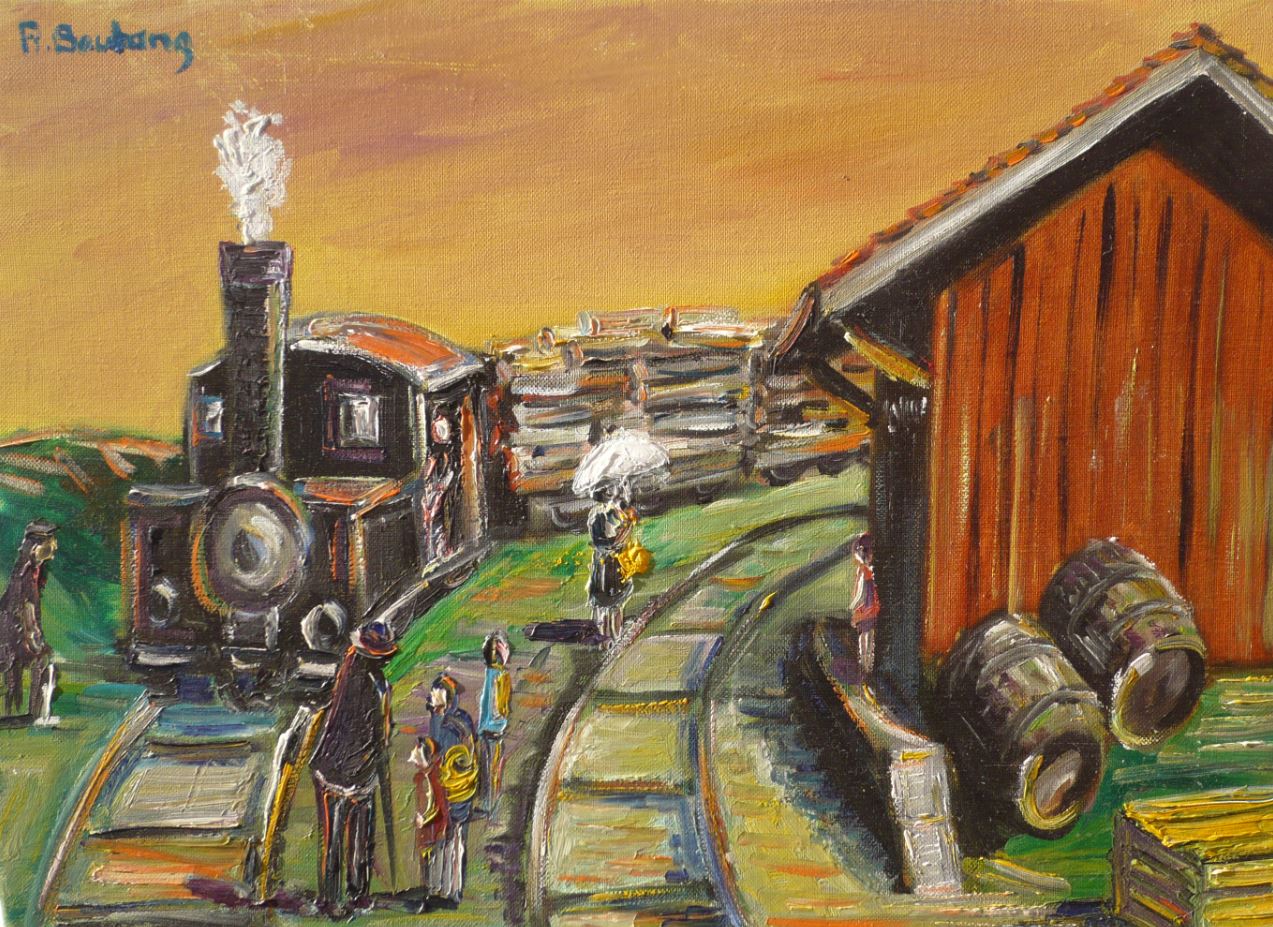 Vente œuvre d'art René Boutang Collonges la Rouge Train de marchandises à Collonges