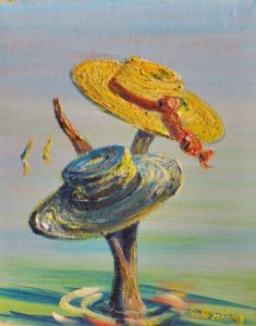 Vente peinture Couples de chapeaux confinés René Boutang Collonges-la-rouge