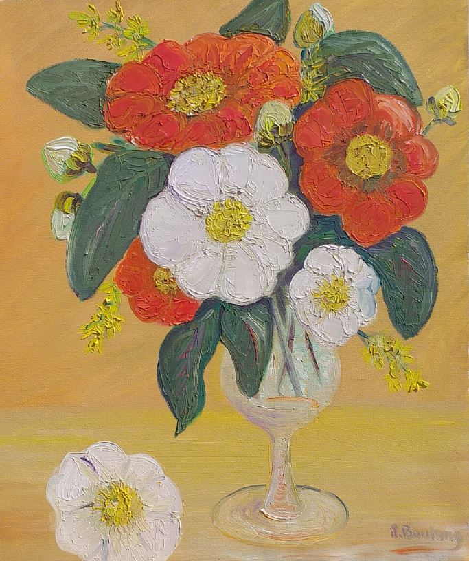 Vente œuvre d'art René Boutang Bouquet de camélias